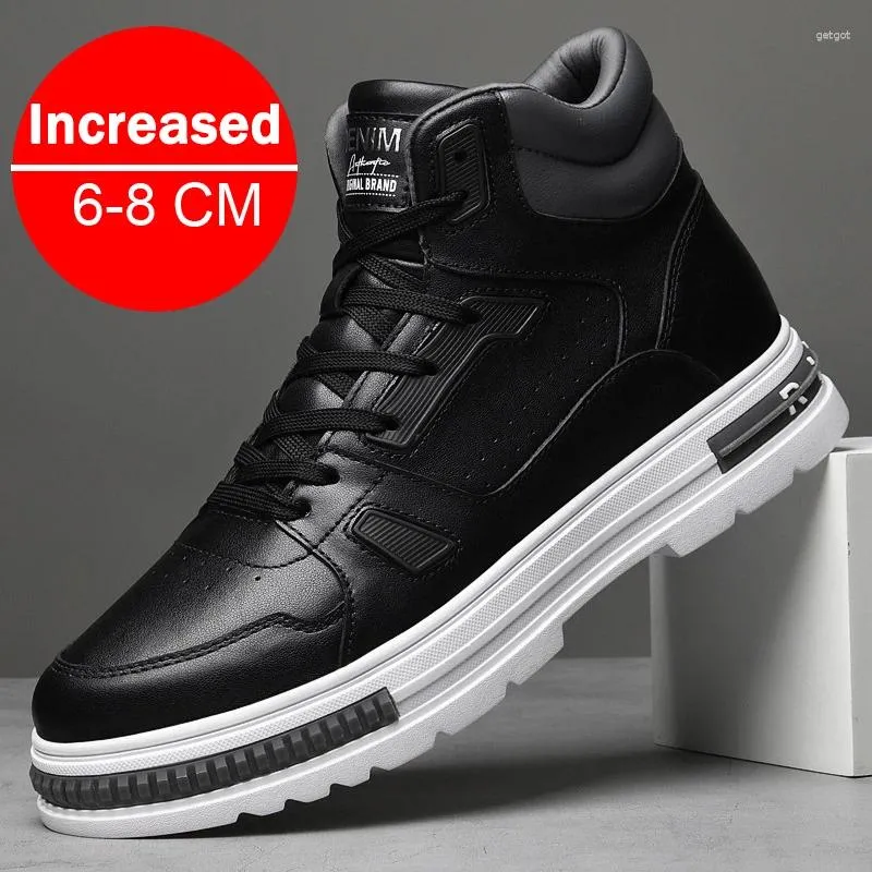 Casual Shoes Height Increasing 6/8CM Men's Leather Boots Breathable Athletic Jogging Gym Fashion Sports