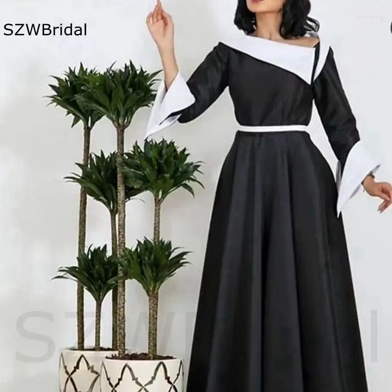 Party Dresses Arrival High Neck Long Sleeve Evening Black White Abaya Dubai Gowns Vestidos De Noche