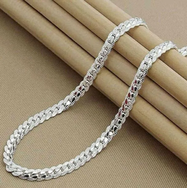 925 Серебряная цепная ожерелье 5 мм полной боковой кубинский ожерелье для женских мужчин модные ювелирные изделия Hip Hop3667223