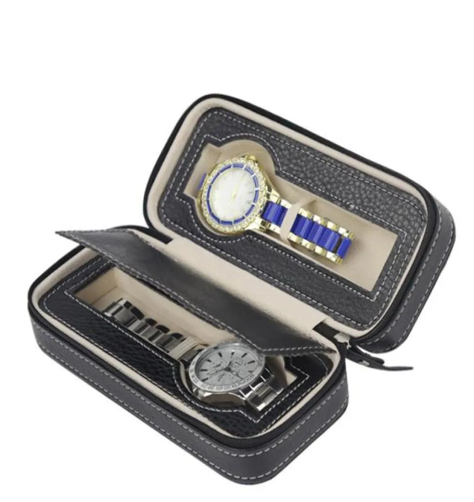 Étui de rangement de luxe à glissière Organisateur en cuirtte 2 machines à sous Boîte de montre de boîtier Portefeuille Conception de rangement Montres de voyage Sport Easy2016141