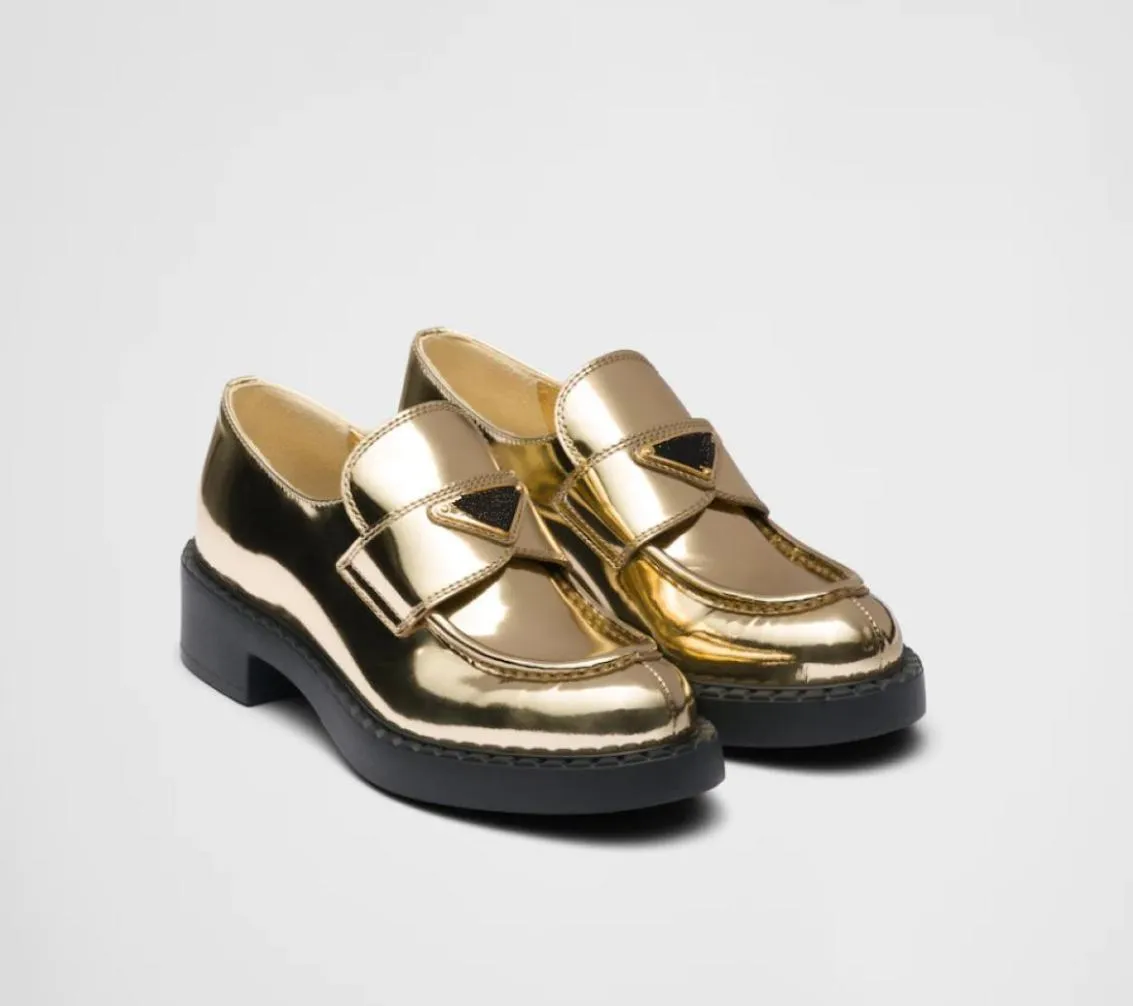 Med låda metalliska läder loafers klänning skor guld silver lyx kvinnor designer bröllop sneakers tjock gummisula slip på loafer6500064