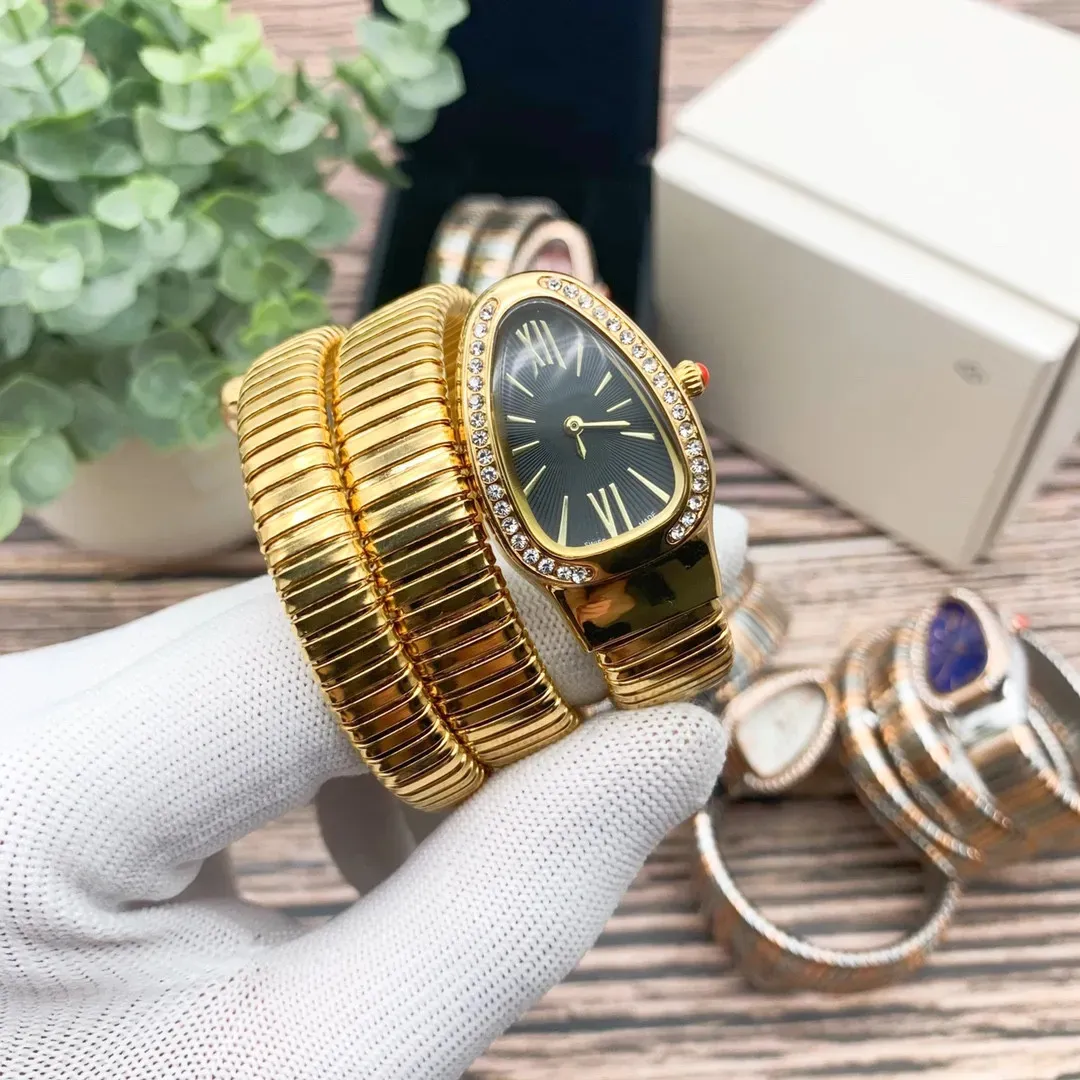 Relojes de movimiento de relojes para mujeres de serpiente con bisel de diamante plateado siltre de oro rosa de acero inoxidable relojes de diseñadores para mujeres dama de pulsera al por mayor