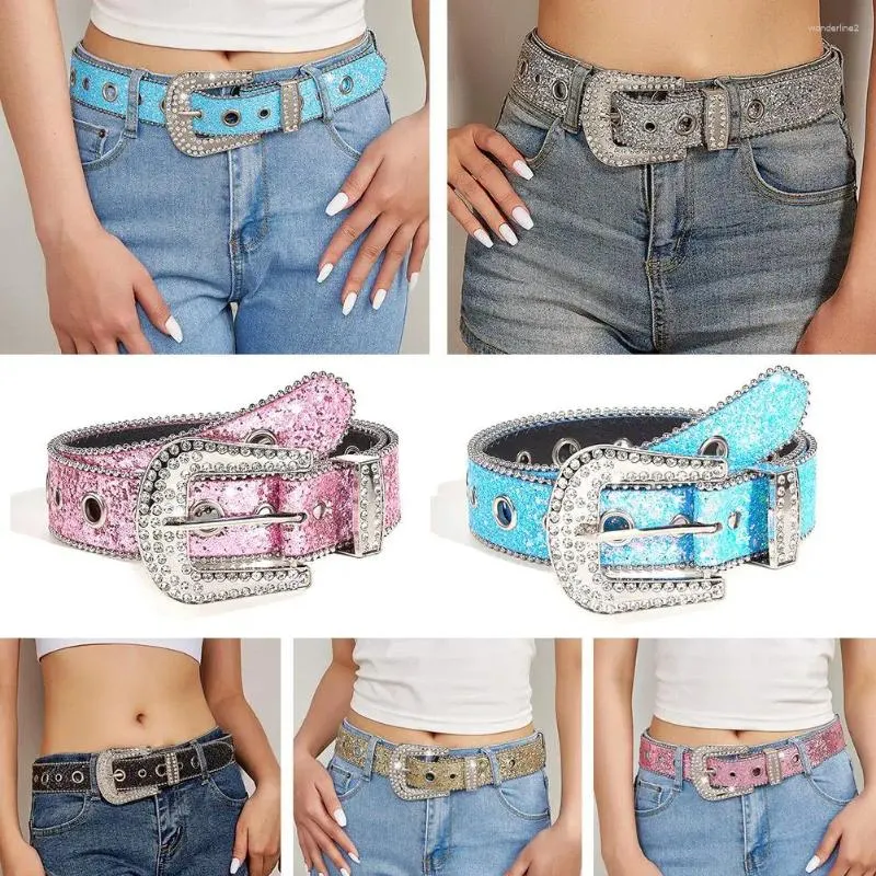 Riemen mode dames riem sprankelende strass decoratie pu lederen buckle matching jurk jeans voor dame 5 kleur b9y7