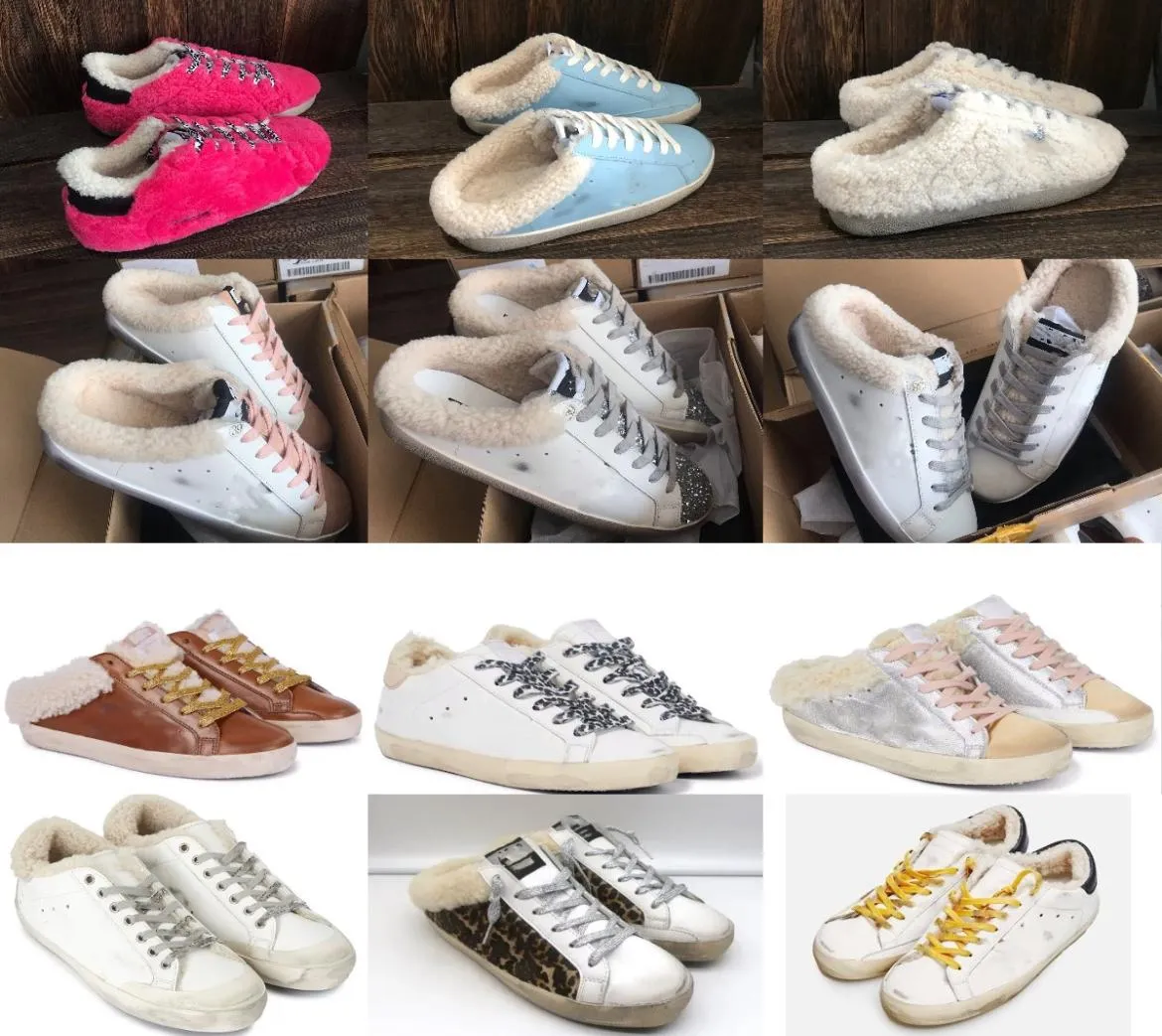 Luxe Golden Designer Sneakers Super Star Womens Glip op pluche loafer Casual schoenen Italië mode-superster Witte Do-oude Dirty Lia Woman6097240