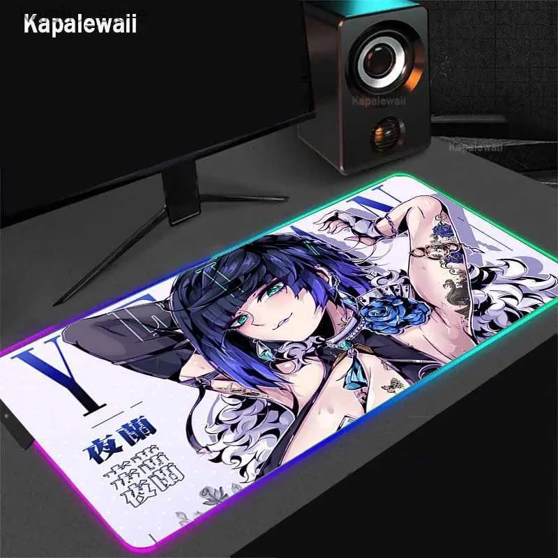 Мышиные накладки запястья отдыхает Genshin Impact Большой RGB Mouse Pad Gaming Mousepad Led Mase Mate Gamer Mousemats PC Desk Mat RGB MAUSE MAUSE XXL 90X40CM Y240419