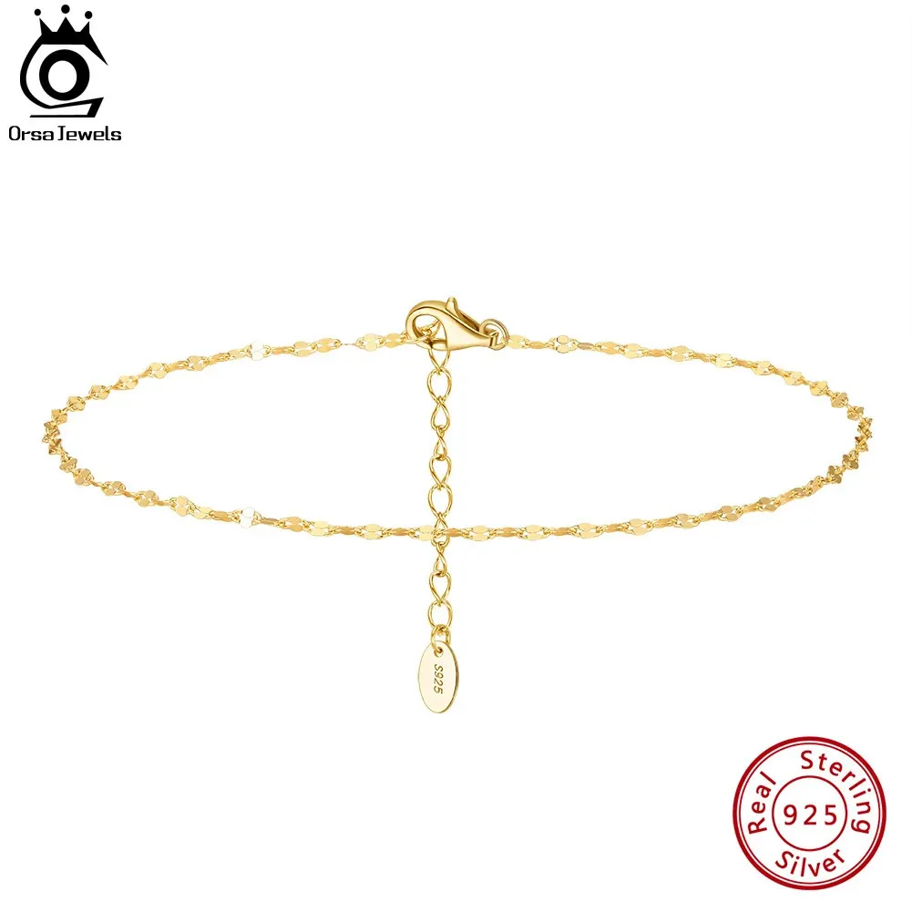 Orsa juveler enkla 14k guld fiskläppar kedja anklet 925 sterling silver sommar sexig ben fot armband för kvinnor smycken gåva sa33 240419