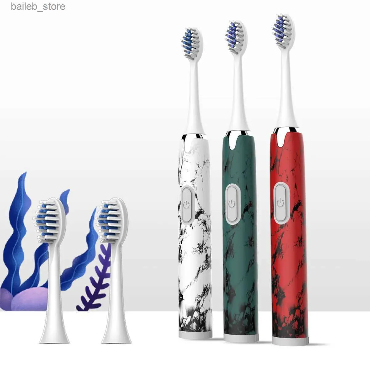 Brosse à dents 1 marbre adulte ménage électrique brosse à dents peut remplacer la tête de brosse imperméable IPX7 (sans batterie) Y240419