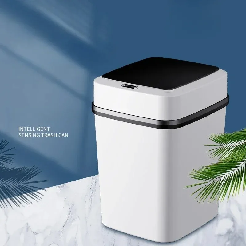 SMART SENSOR TRASH CAN Automatisk icke-kontakt sensor Dammtunnor för badrum Toalett Kök Vattentät bin med lockavfallsfack