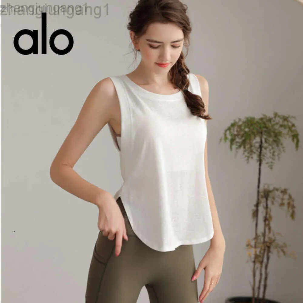 Desginer Alooo Yoga Aloe Shirt Clothe Short Woman Snow Cotton Loose Fitting Sports Vest Womens Blouse Fitness Breathable Pilates Sleeveless Top