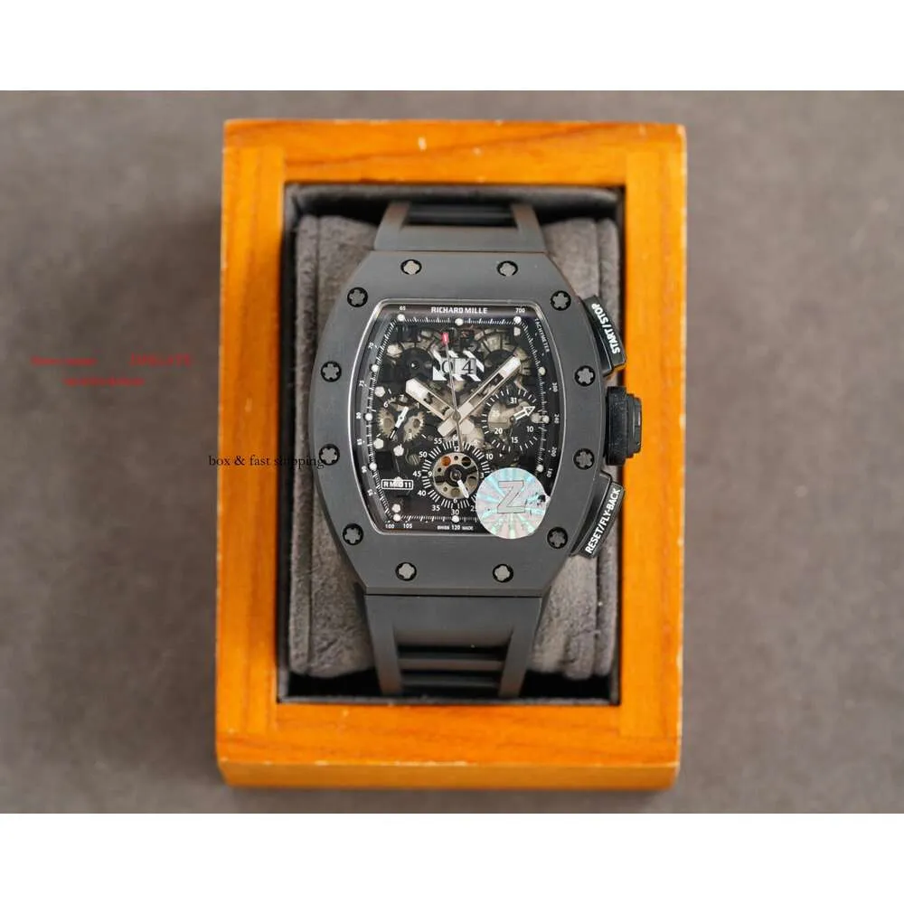 Mécanique Designer de taille en acier inoxydable Montres Chronographe Superclone 2024 Montres RM011-03Carbon 40x50x16mm Luxe Watch Fibre RM11 avec céramique masculine 51