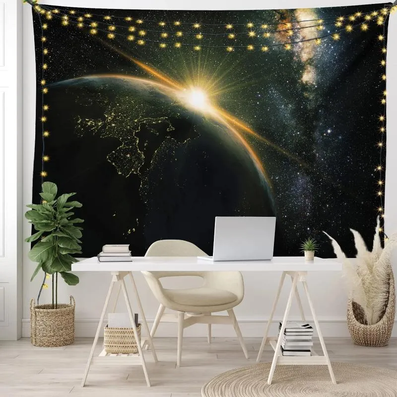 Arazzi Galaxy Arazzo Earth Sunrise da Space Stile fantascienza Decotta sospesa per la camera da letto Dorma del soggiorno