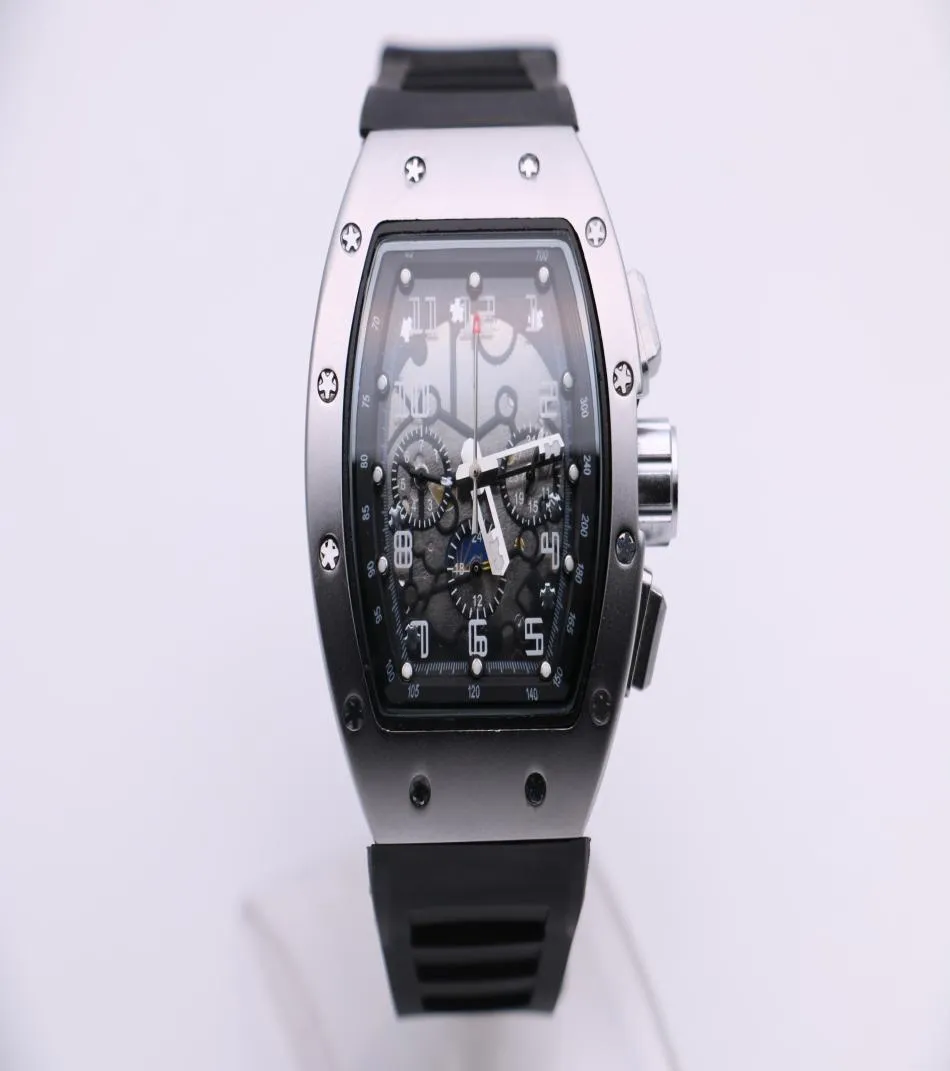 high quality Man 011 Silver watch Black rubber case 6 needle Automatic machinery But ton Multifunction 48mm7735902