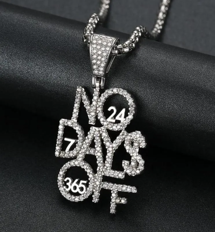 Hommes Hiphop Iced Out No Day Off Lettre Colliers Pendant Pavier Pave Zircon Fashion Hip Hop Pendants Collier Bijoux Gift281L96512429753