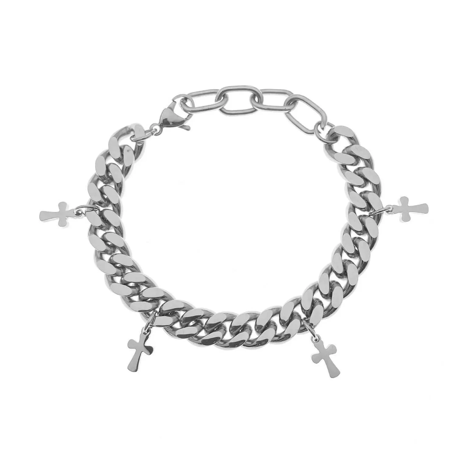 476i Chain 1st High Quality rostfritt stålskorsarmband för män Punk Curb Cuban Link Chain Armband på handen smycken gåvor Trendiga D240419