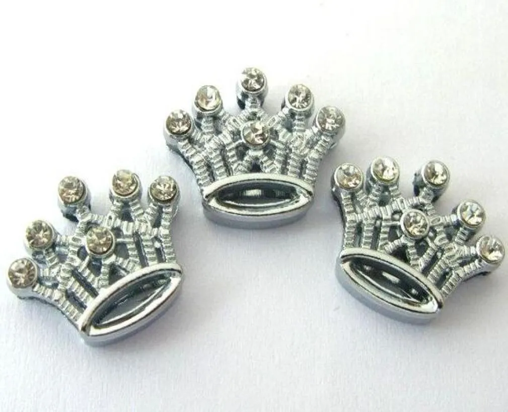 Whole 8mm 100pcslot Rhinestones Crown Slide Charm DIY Alloy Accessories fit for 8mm phone strips leather wristband 00046873191