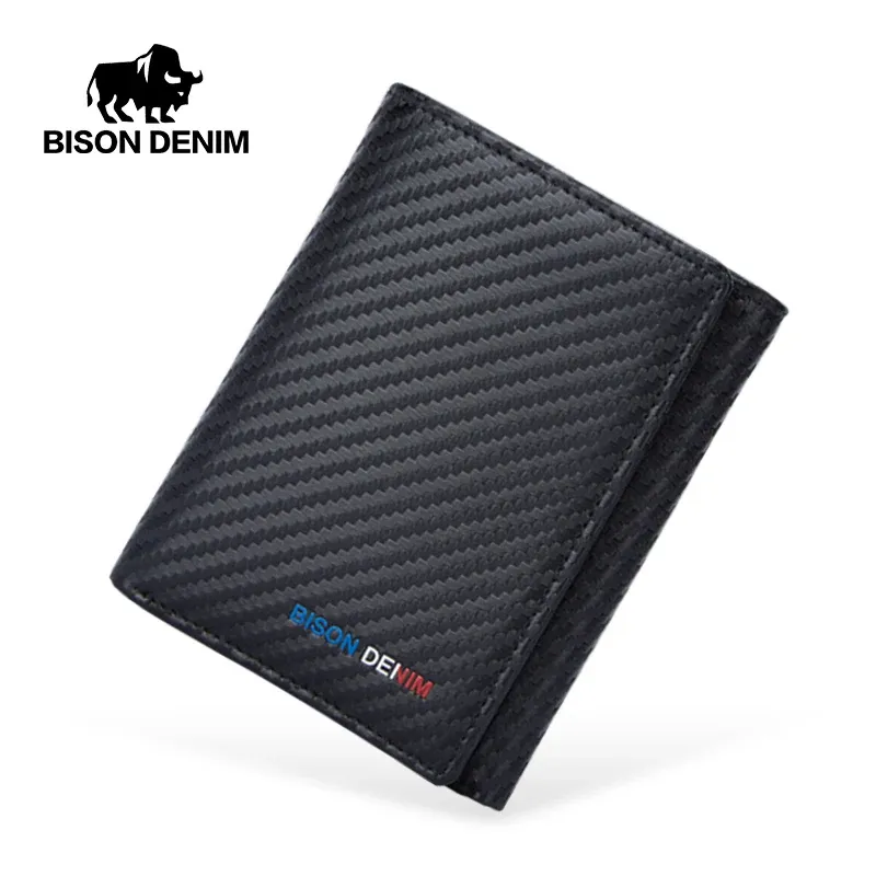 Carteiras bison jeans carbono fiber holder wallets masculino preto magia de couro de couro esbelto mini bolsas machos w45432b1