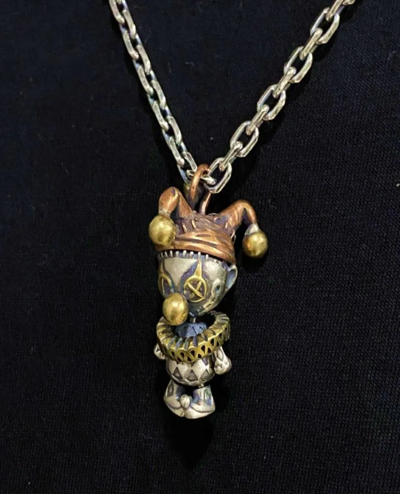 Clavicle chainS925 Thai used pure voodoo clown doll personality popular silver Necklace Pendant female8303005