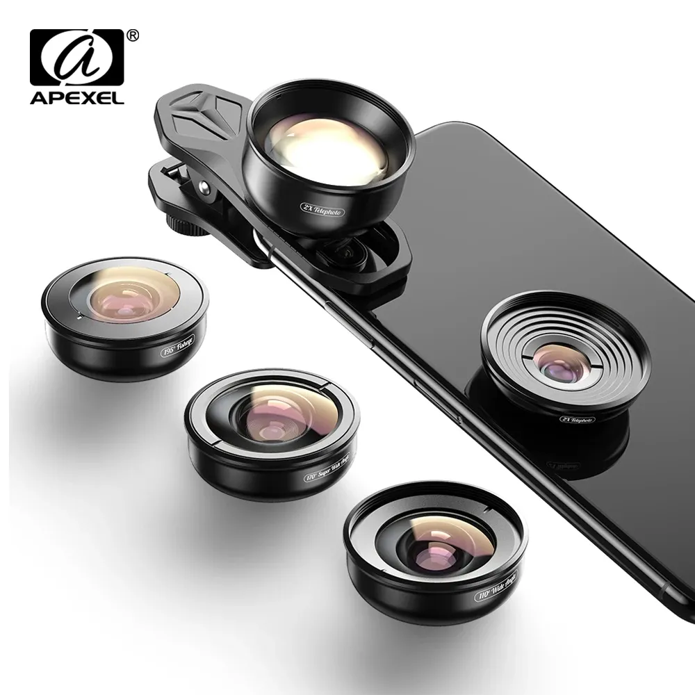 Telescopen Apexel HD 5 in 1 cameratelefoonlenzen 4K brede macro telescoop super fisheye -lens voor iPhonex XS Max Samsung S9 Alle smartphone