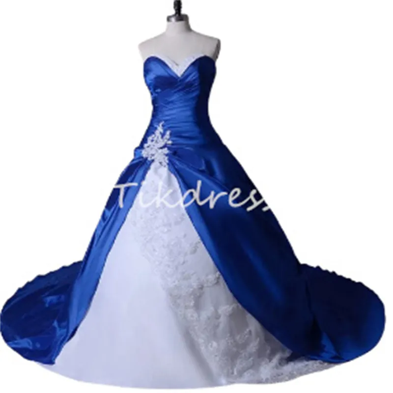 Vintage Blue Gothic Wedding Dress Sweetheart Pleated Ruffles - Main Image