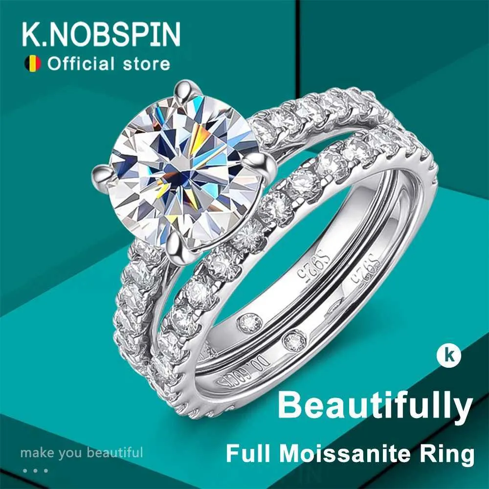 Anelli di nozze Knobspin D VVS1 Anelli di moissanite per donne scintillanti set da sposa diamanti con banda Eternity 18k Sterling Shlover Sterling.