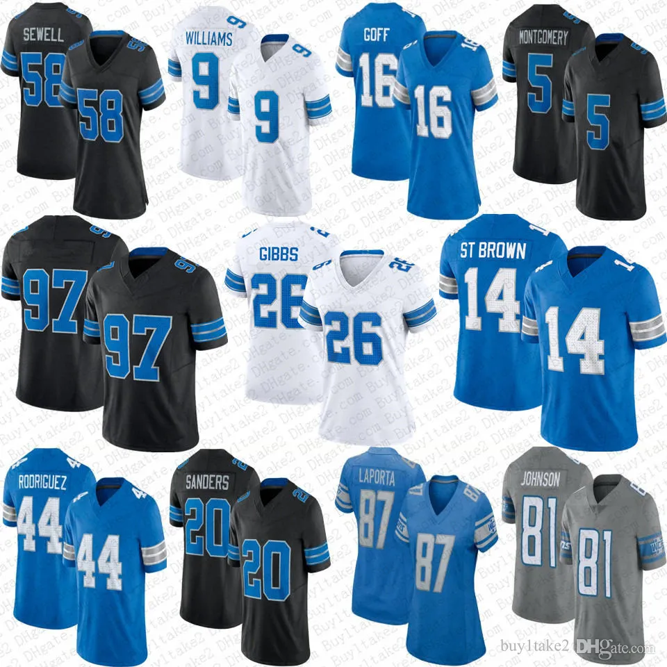 2024 Amon-ra St Brown 26 Jahmyr Gibbs Football Jersey Sam Laporta Barry Sanders Jameson Williams Brian Branch Malcolm Rodriguez Jared Goff Penei Sewell Montgomery