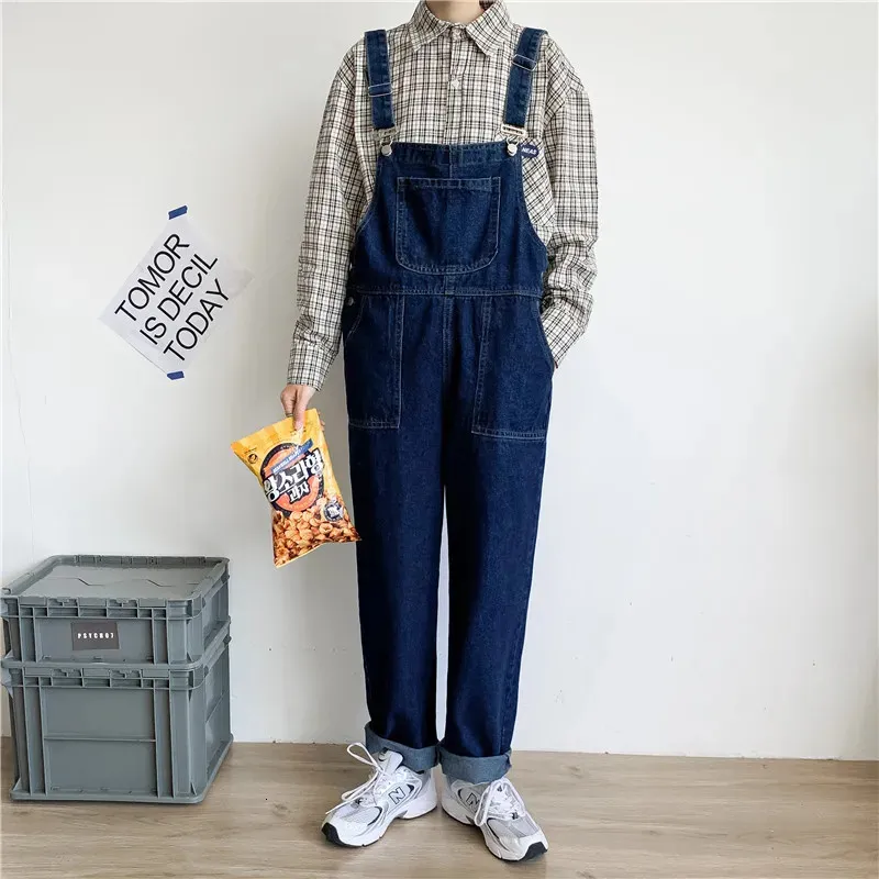 Mens Jeans denim overaller Loose Plus Size Croped Pants Staka hängslen Jumpsuits Tickor Blue Cowboy Trousers 240408