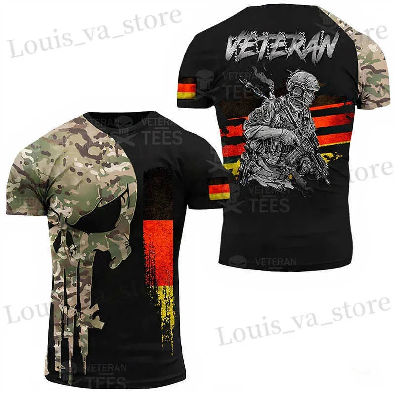 T-shirts masculins T-shirt de camouflage allemand pour hommes vêtements tops 3d camo t-shirt imprimé sport surdimensionné court slve rond cou t-shirts t240419