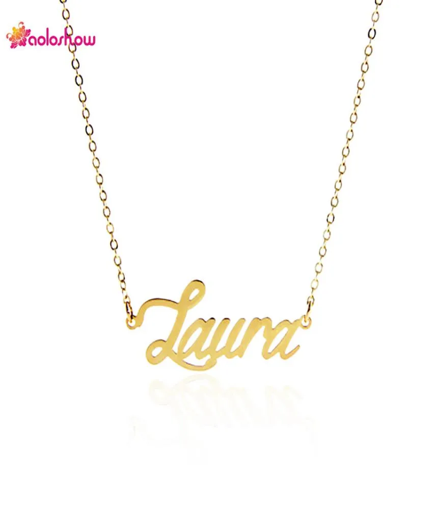 Gepersonaliseerde scriptnaam ketting voor vrouwen sieraden roestvrij staal met goud vergulde charmbrief kettingen Laura Collier femme nl4779998