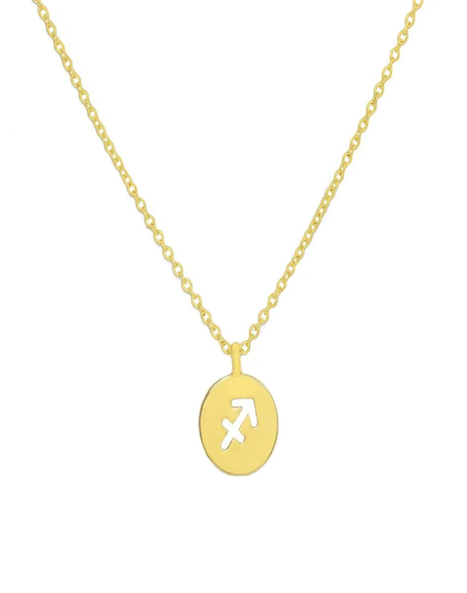 Skytten 12 Constellation Signs Pendant Chain Necklace Amulet Geometric Circle Zodiac Horoscope Astrology Disc Lucky Name Woman1787046