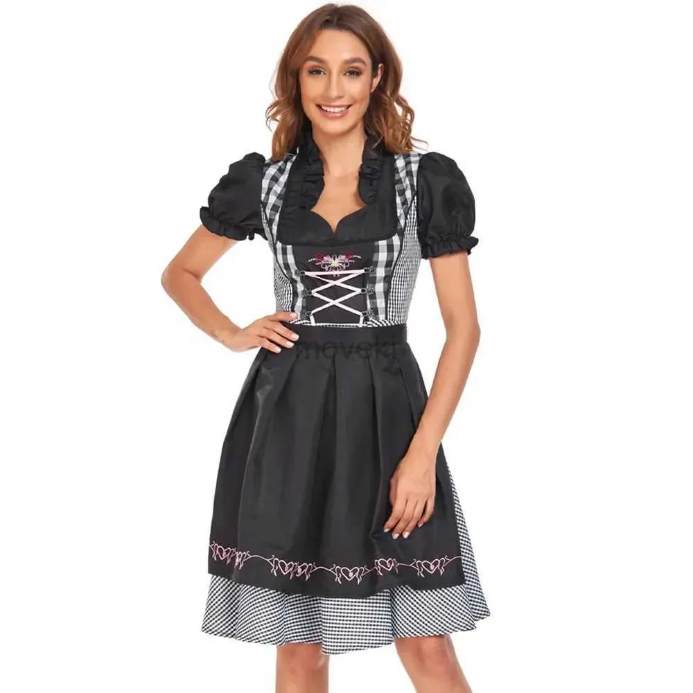 Vêtements ethniques Femmes Oktoberfest Costume Bavarian National Plaid Dirndl Robe avec tablier