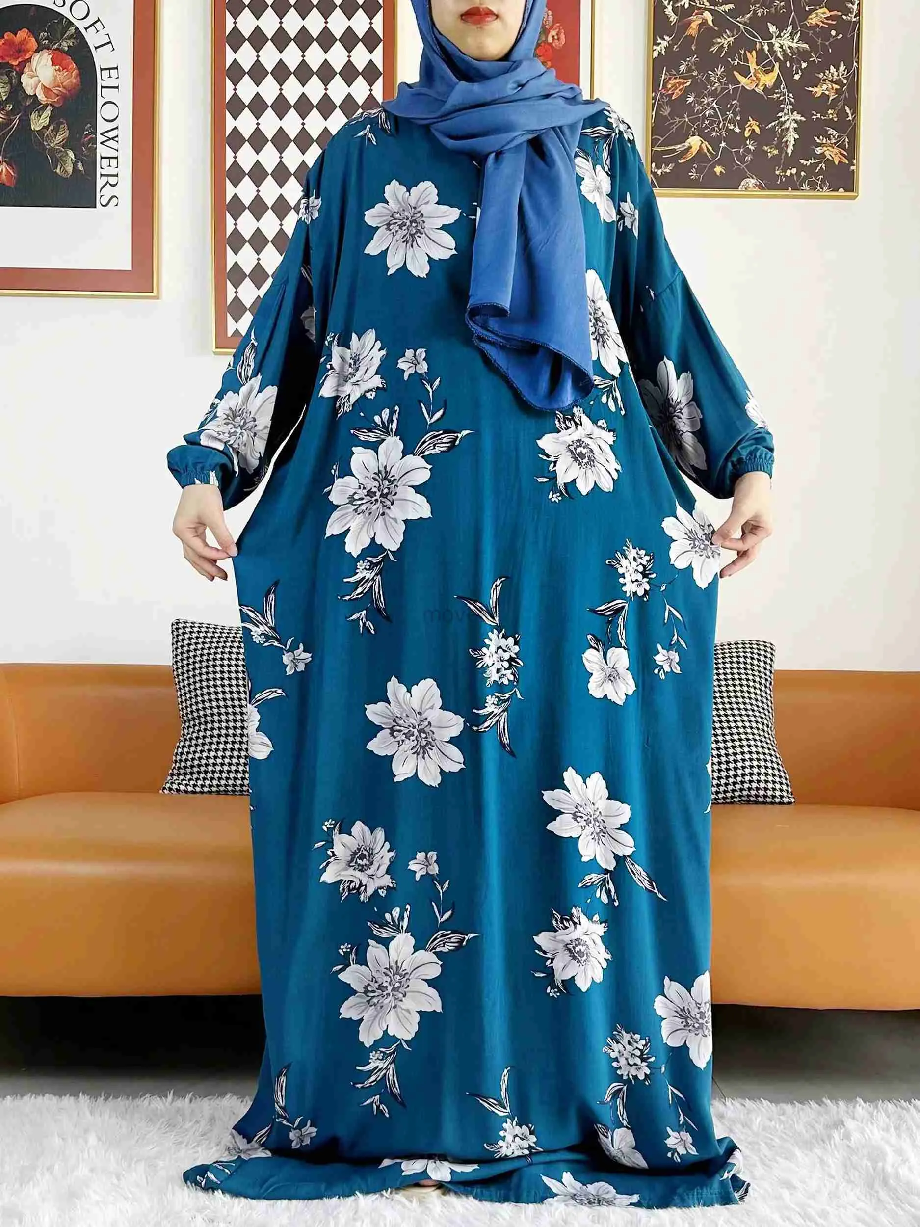 Abbigliamento etnico 2023 Muslim Rayon Abayas Color Piece Ramadan Preghiera Dubai Turchia Medio Oriente Fema