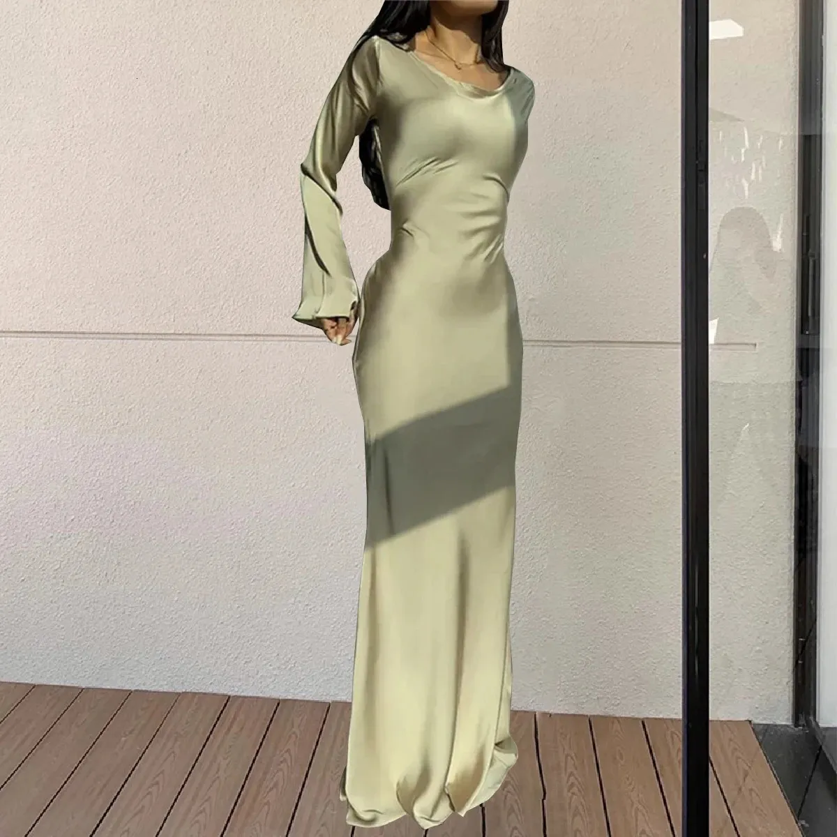 Vintage Satin Flare Sleeve Lace-Up dress - Elegant and Simple for Evening Parties and Women's Fashion