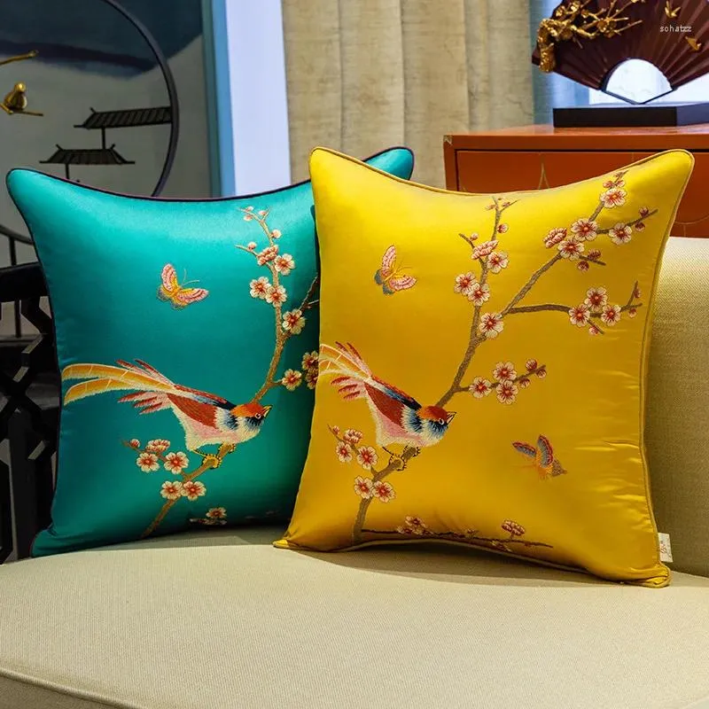 Yastık Çin tarzı kapak modeli oda klasik yatak odası yatak kanepe yastık kılıfı işlemeli kuş ve çiçek dekoratif yastıklar