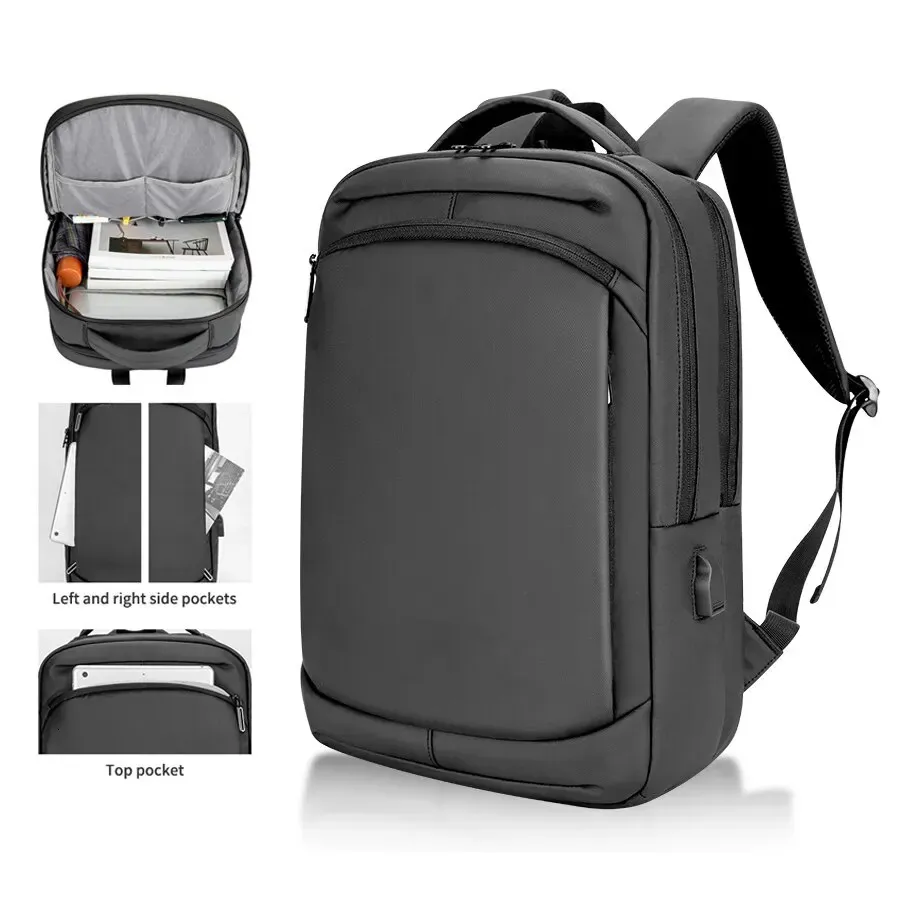 Pu preto coberto de cinza preto use de 16,5 polegadas Backpack de laptop USB de laptop 240409