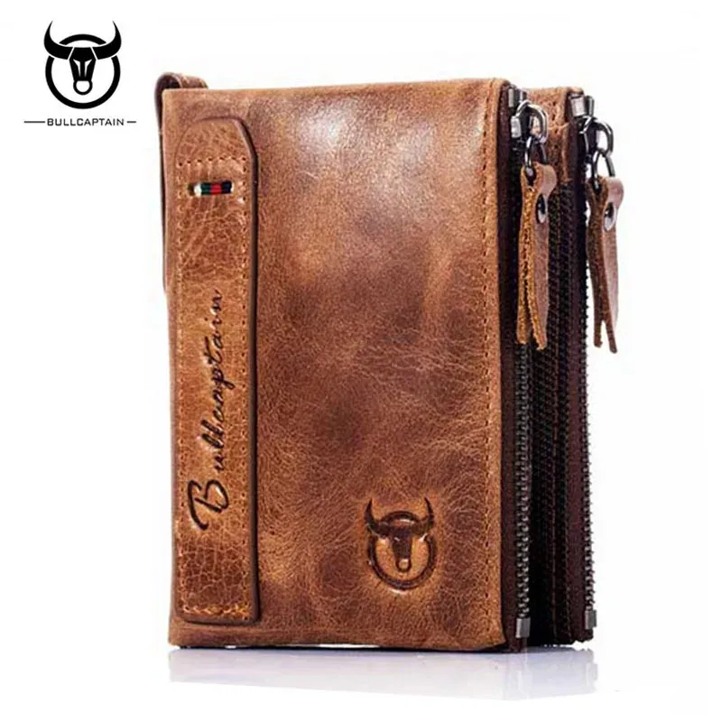 Plånböcker Bull Captain Vintage Brand Men Short Wallet Oil Wax Cowhide Plånböcker Thin Design Högkvalitativ myntväska Kassa Korthållare