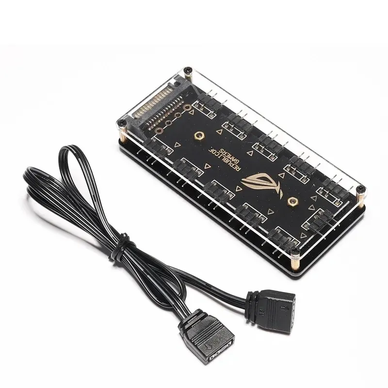 Новый 2024 5V 3-контактный кабель RGB 10 Hub Splitter Power 3pin Argb Adension Adension Advension Advension для Asus aura Sync MSI ASROCK RGB Светодиод с случаем ASUS для