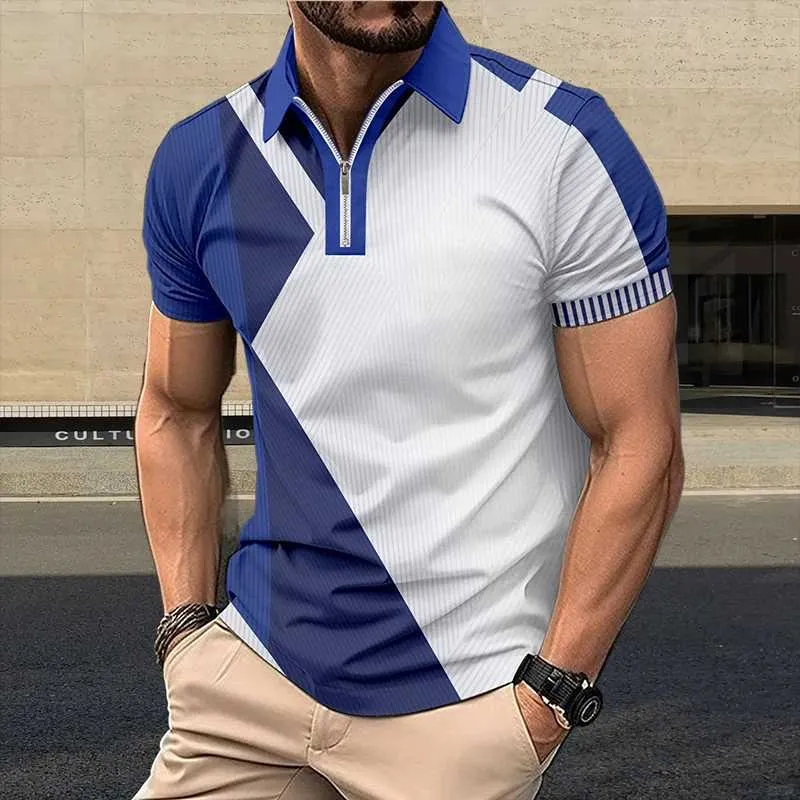 T-shirt da uomo Nuove Contra colorate con cerniera da uomo con cerniera Shirt corto maniche casual di moda casual flip flip mens top j240419