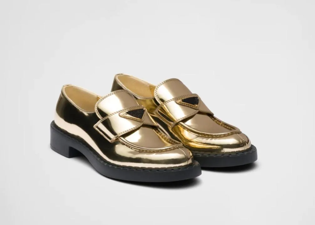 Met doos metallic lederen loafers kleding schoenen goud zilveren luxe vrouwen designer bruiloft sneakers dikke rubberen zool slip op loafer5538082