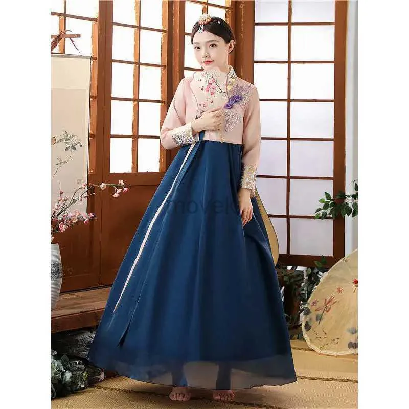 Vêtements ethniques Vêtements coréens traditionnels Robe Hanbok pour femmes Palais antique Robe V-Neck National Performance Robe de mariée Asian Style D240419