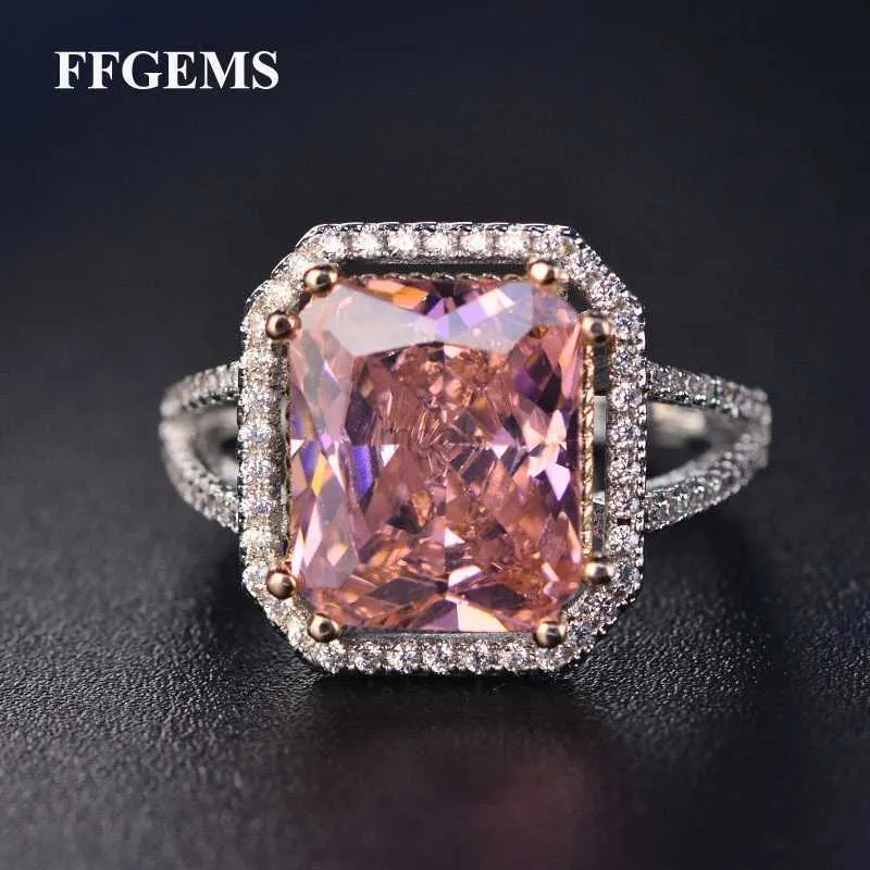 Bagues de mariage ffgems gemmestones argent gold anneau de couleur rose diamant argent 925 Bonne de mariage bijoux pour les femmes fiançailles fille en gros 240419