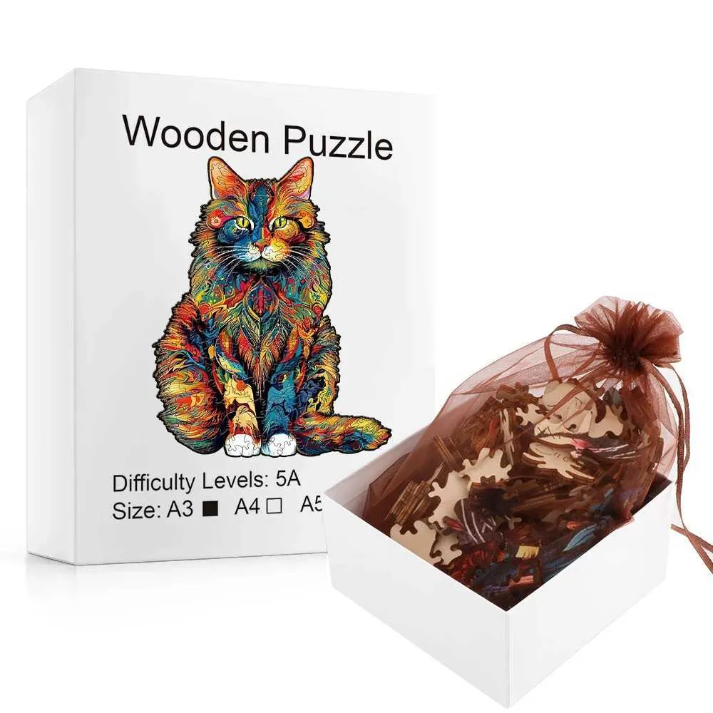 3d puzzels kleur veranderende kat houten puzzel onregelmatige diervormige houten puzzel hoge moeilijkheid puzzel speelgoed verjaardag verjaardag kerst 240419