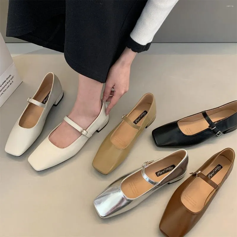 Casual Shoes Bailamos Fashion Flats 2024 Brand Design Square Toe Women Ballet Buckle Strap Female Dress Low Heels Mu