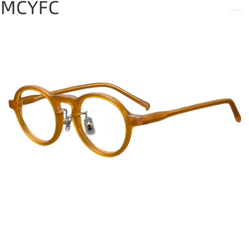 Lunettes de soleil Frames McYfc Retro Round Series Lunes Cadre pour femmes Materifications Black Tortoise Littérature Style Fabriés Hands Men