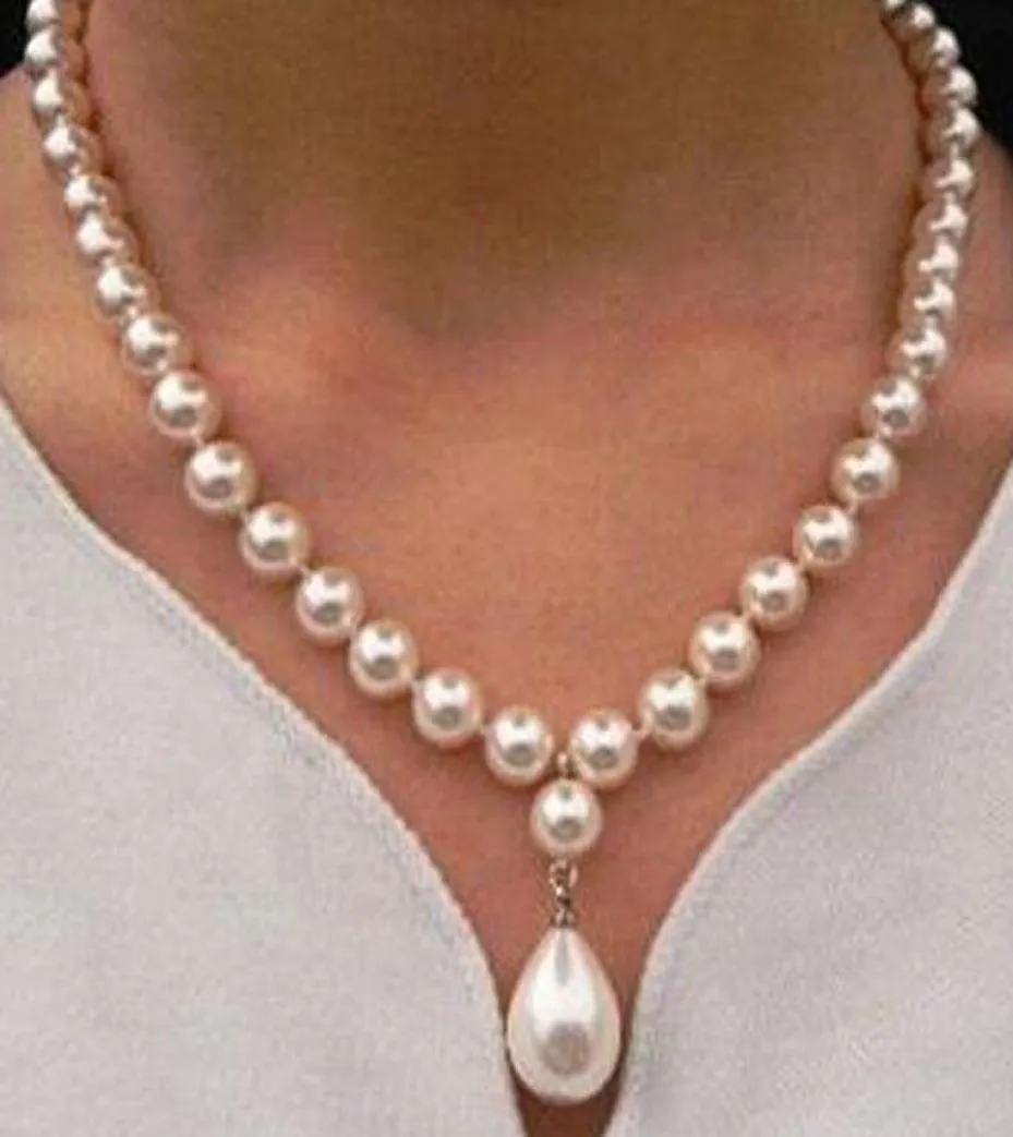 Fina pärlor smycken 100 Natround South Sea Pearl 12x16mm Drop Pendant Halsband Silver8032867