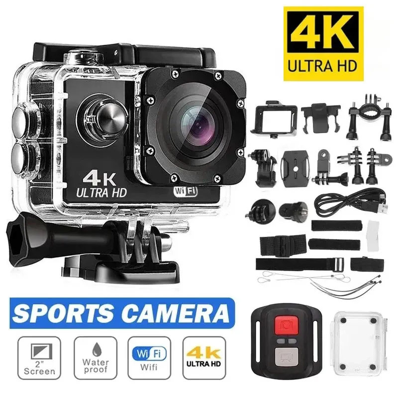 Ultra HD 4K Eylem Kamerası 30FPS170D Sualtı Kask Su Geçirmez 20inch Ekran WiFi Uzaktan Kumanda Sporları Go Video Pro 240407