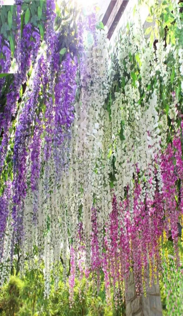 Romantische kunstbloemen Simulatie Wisteria Wisteria Vine Bruiloft Decoraties Lang planten Bouquet Room Office Garden Bruidaccessoires 8053117