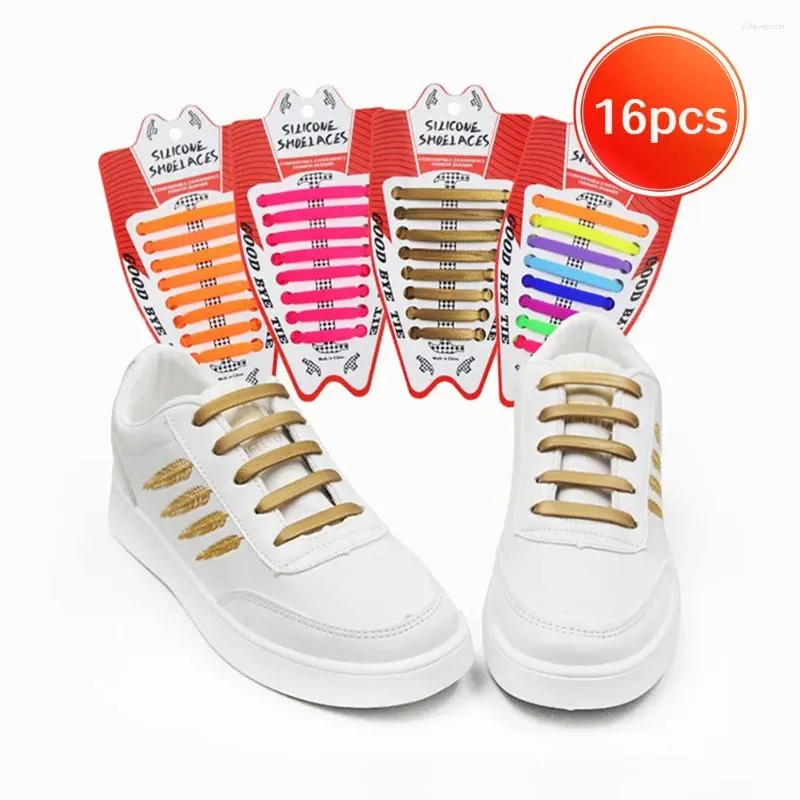 Pièces de chaussures 16pcs / lot Shoelaces en silicone sans cravate lacets élastiques shoestrings spéciaux pour les baskets en caoutchouc de laçage pour enfants / adultes