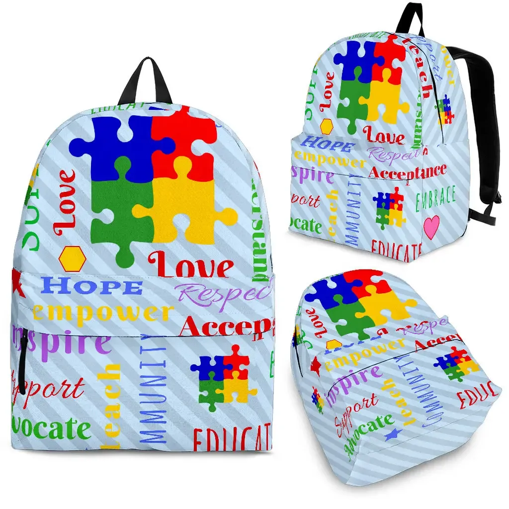 Рюкзаки рюкзак yikeluo autism infaince world day/рюкзак рюкзак Love Hope Printed Студенческий учебник Сумка светло -голубые повседневные поездки