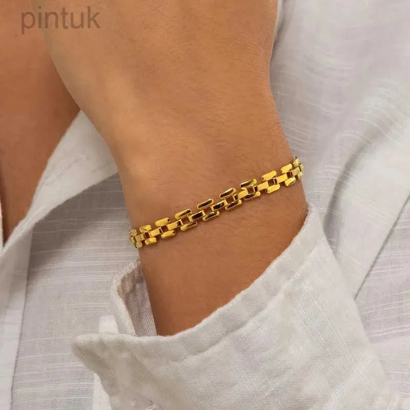 Bransoletka łańcucha łańcucha łańcucha łańcucha fajna klasyczna minimalistyczna stal ze stali nierdzewnej złoto plastowane biżuteria biżuteria dla kobiet D240419