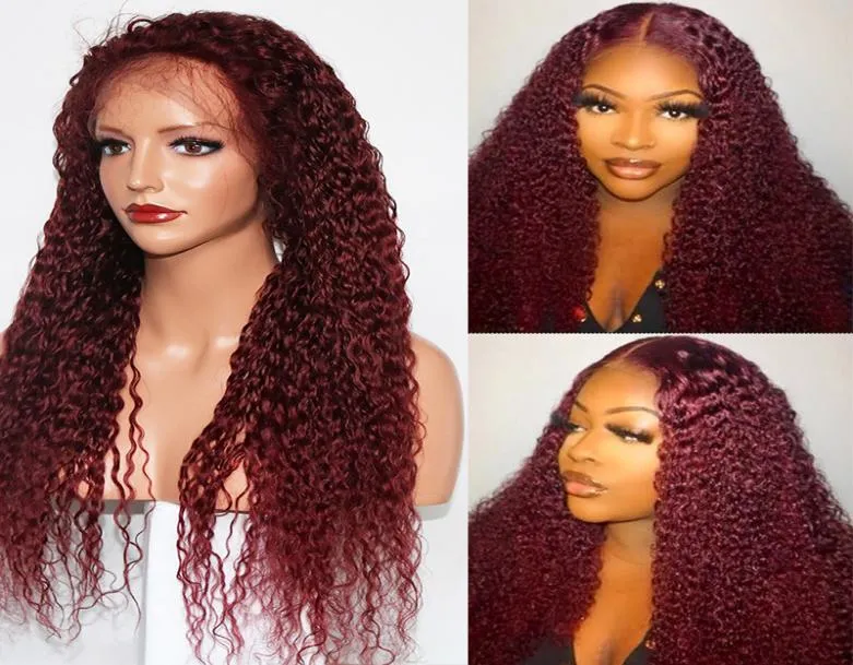 Brazilian Colored Human Hair Wigs 99j Afro Kinky Curly Lace Front Human Hair Wigs Red Human Hair Lace Frontal Wig Pre Plucked2196001